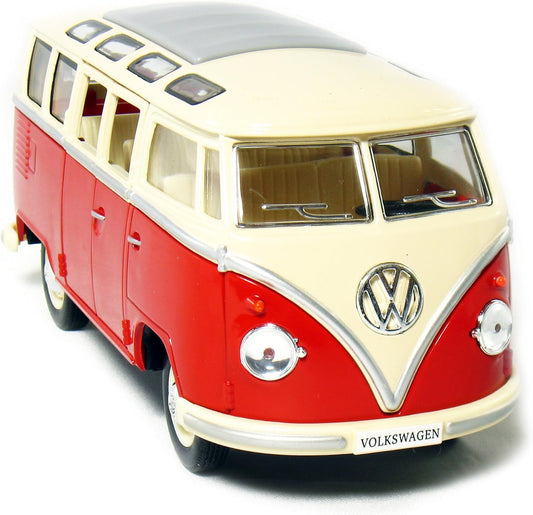 Revive the Spirit of the '60s with the KINGSMART 1962 Volkswagen Classic Hippy Bus – A Playful Die-Cast Metal Model in Vibrant Green, 1:24 Scale with Pull-Back Action!