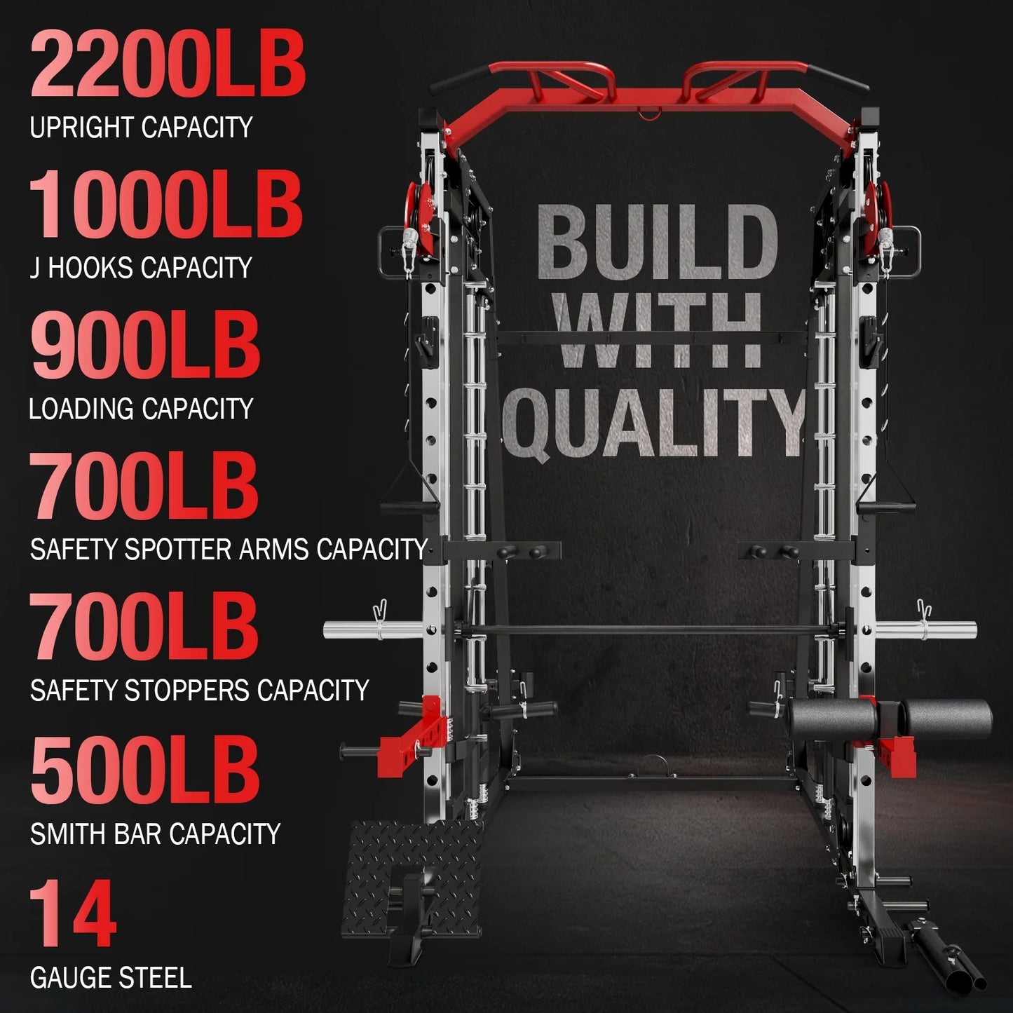 Ultimate Smith Machine Home Gym - 2200 Lbs Power Rack with Cable Crossover, 360° Landmine Attachment and Complete Strength Training Solutions