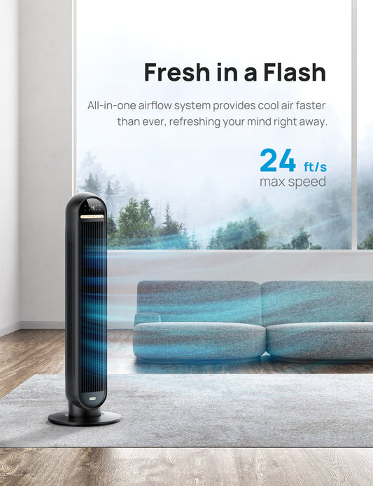 Experience Ultimate Comfort with the Dreo 36" Tower Fan - High Velocity Cooling, Remote Control, and Whisper-Quiet Operation!