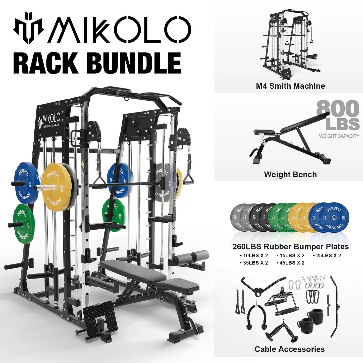 Ultimate Smith Machine Home Gym - 2200 Lbs Power Rack with Cable Crossover, 360° Landmine Attachment and Complete Strength Training Solutions