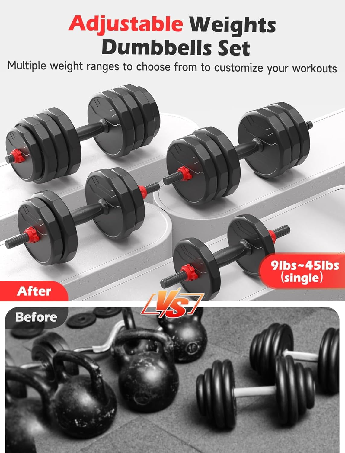 Elevate Your Fitness Game with Our 90Lbs 6-in-1 Adjustable Dumbbell Set - Perfect for Home Gyms and Any Fitness Level!