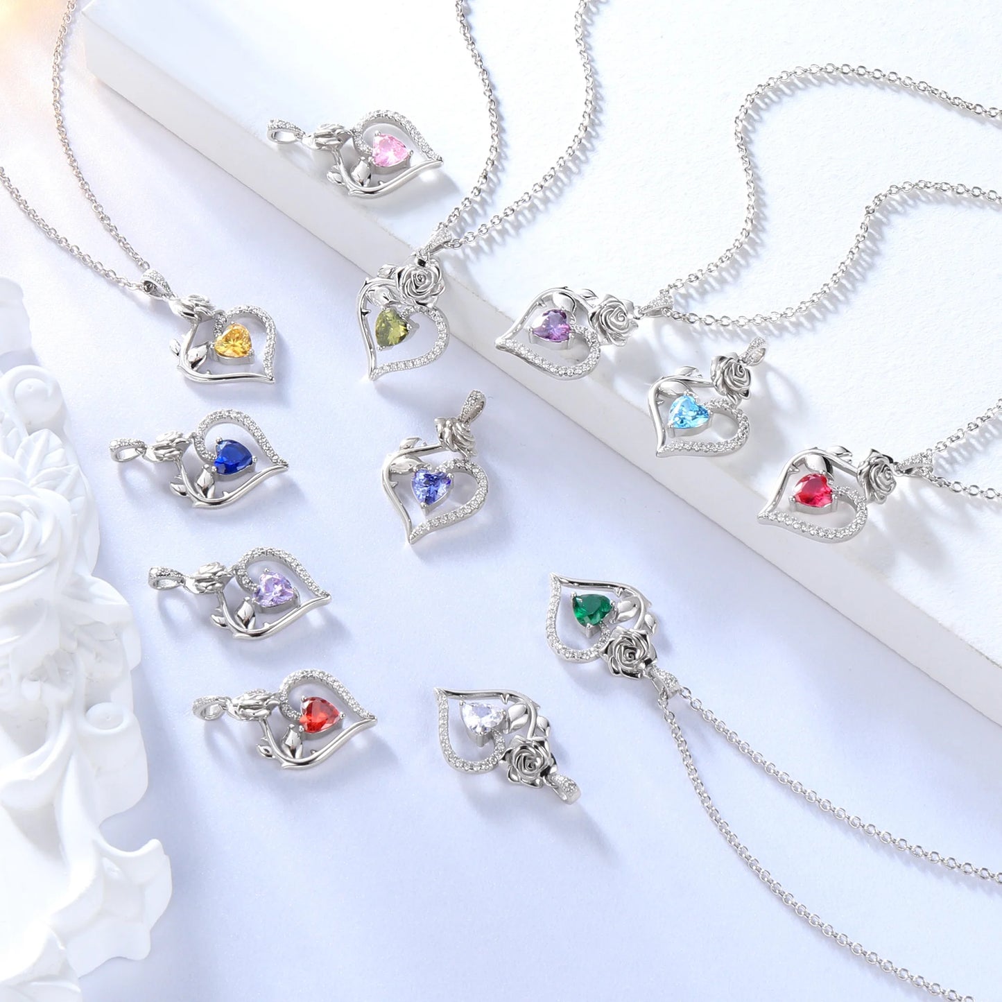 Exquisite 925 Sterling Silver Heart Rose Birthstone Necklace Featuring September Blue Sapphire – The Perfect Gift for Her on Special Occasions!
