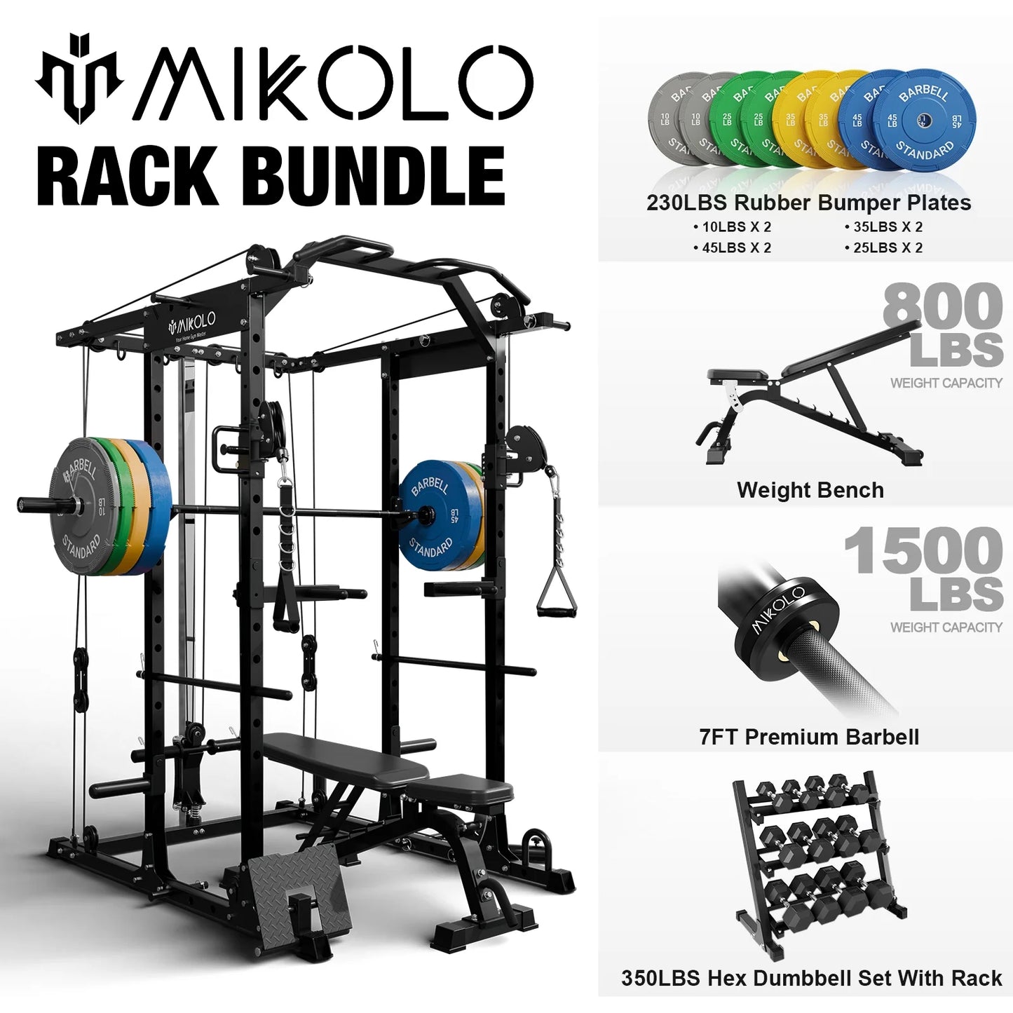 Ultimate Power Rack Cage: 1500 Lbs Weight Rack with Versatile Cable Crossover Machine – Multi-Function Squat Rack Featuring J Hooks, Dip Bars, and Landmine for Your Home Gym (Red)