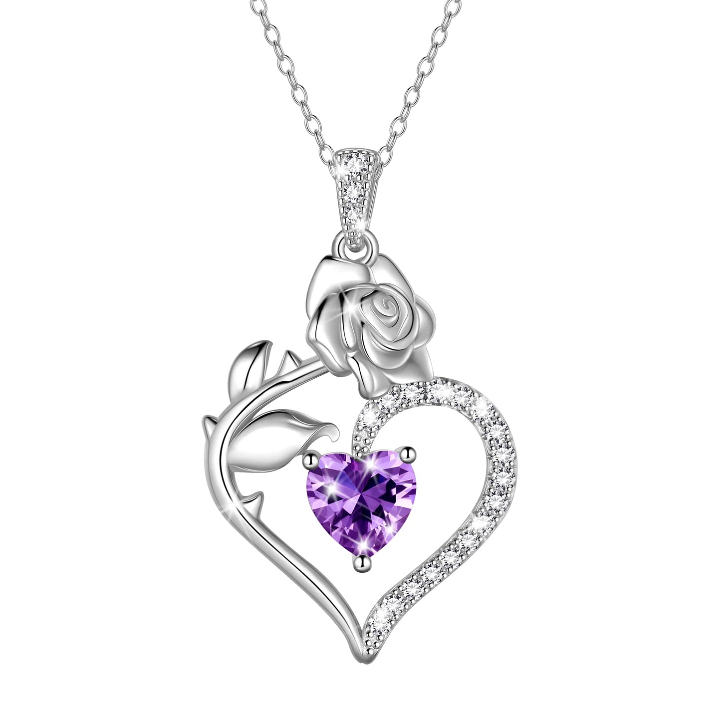 Exquisite 925 Sterling Silver Heart Rose Birthstone Necklace Featuring September Blue Sapphire – The Perfect Gift for Her on Special Occasions!