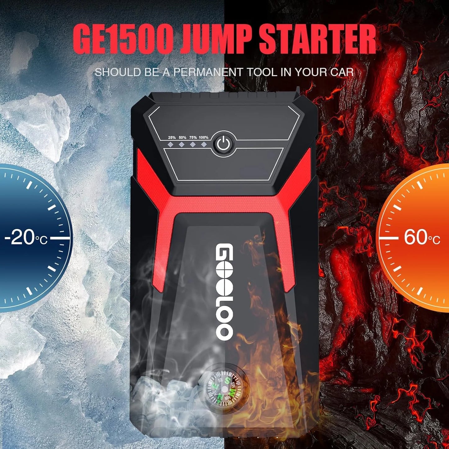 Power Up Your Adventures with the GOOLOO 1500A Peak Car Jump Starter - The Ultimate Portable Battery Booster for Gas & Diesel Engines