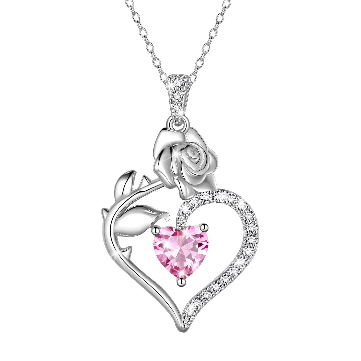 Exquisite 925 Sterling Silver Heart Rose Birthstone Necklace Featuring September Blue Sapphire – The Perfect Gift for Her on Special Occasions!