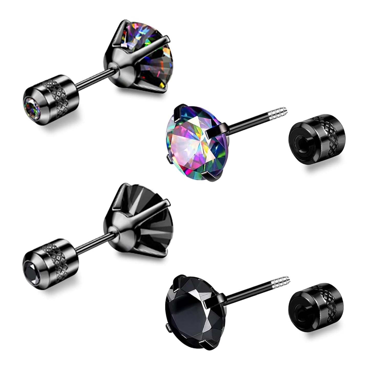 Elevate Your Style with 2 Pairs of Dazzling CZ Flat Back Stud Earrings - Perfect for Cartilage and Everyday Wear!