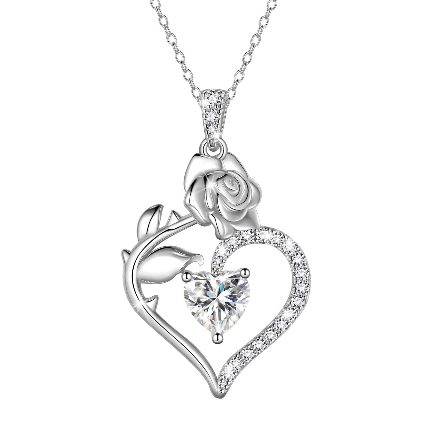 Exquisite 925 Sterling Silver Heart Rose Birthstone Necklace Featuring September Blue Sapphire – The Perfect Gift for Her on Special Occasions!