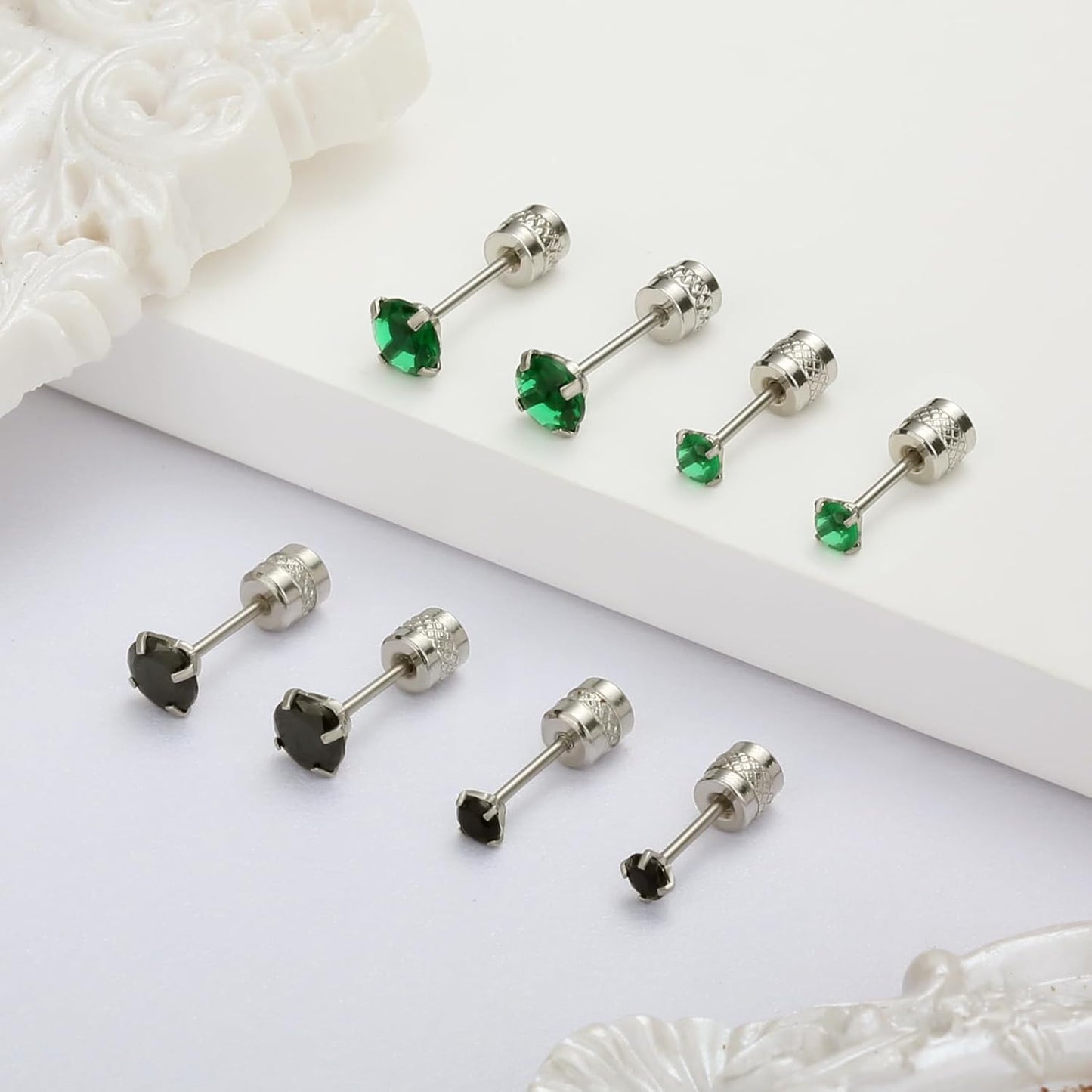 Elegant Resizable Black Stud Earrings for Women - Hypoallergenic Flat Back Nap Earrings in 3mm and 5mm for Sensitive Ears, Perfect as Birthday Gifts