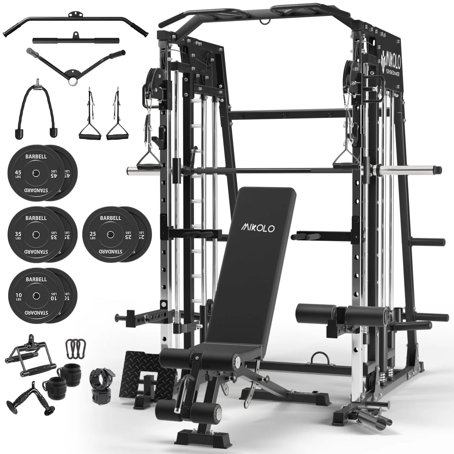 Ultimate Smith Machine Home Gym: 2200 Lbs Power Rack Cage with Multi-Function Cable Crossover and Complete Home Package