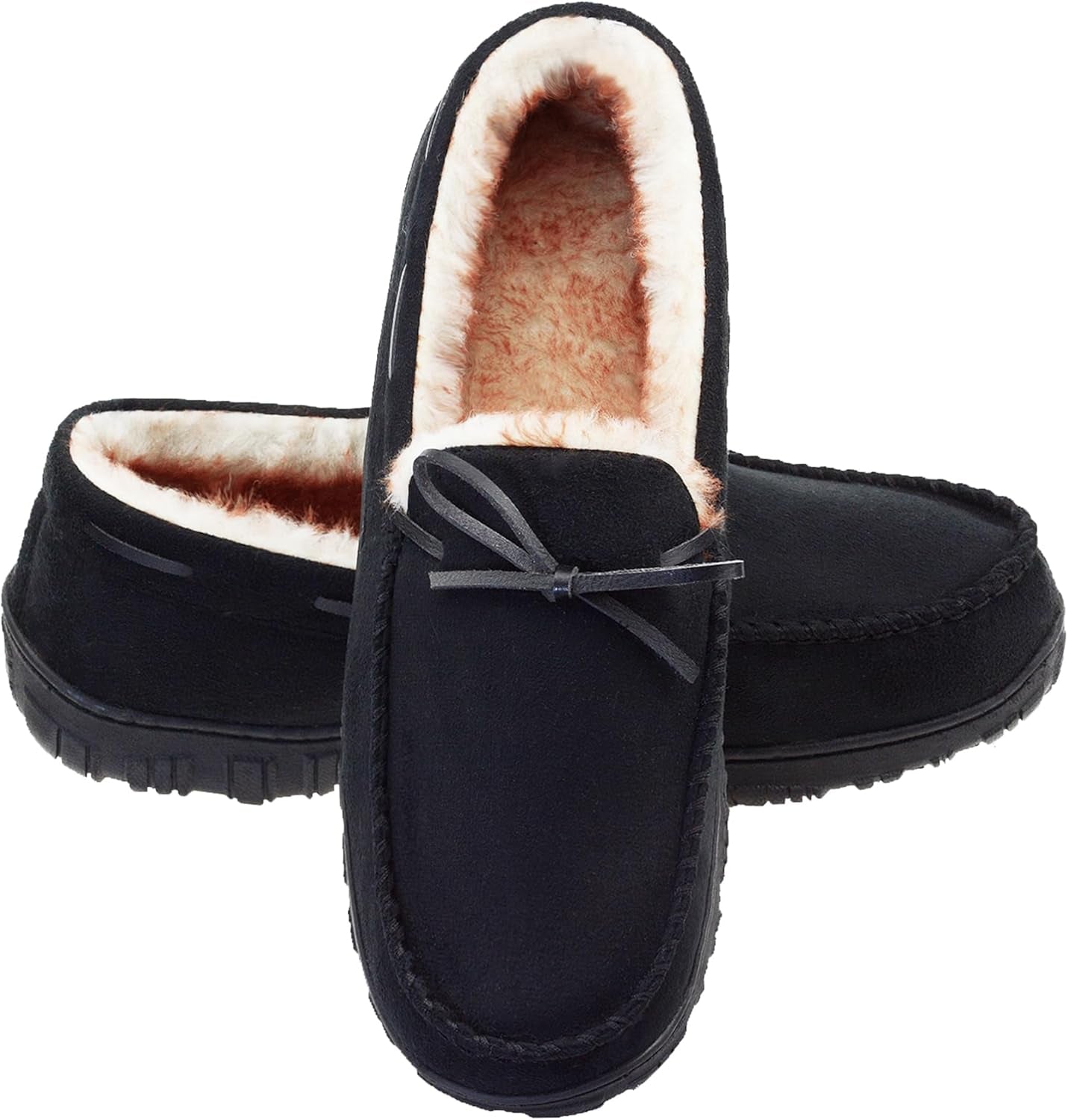 Men'S Moccasin Slippers Memory Foam Warm Plush House Slippers, Indoor Outdoor Comfortable Winter House Shoes