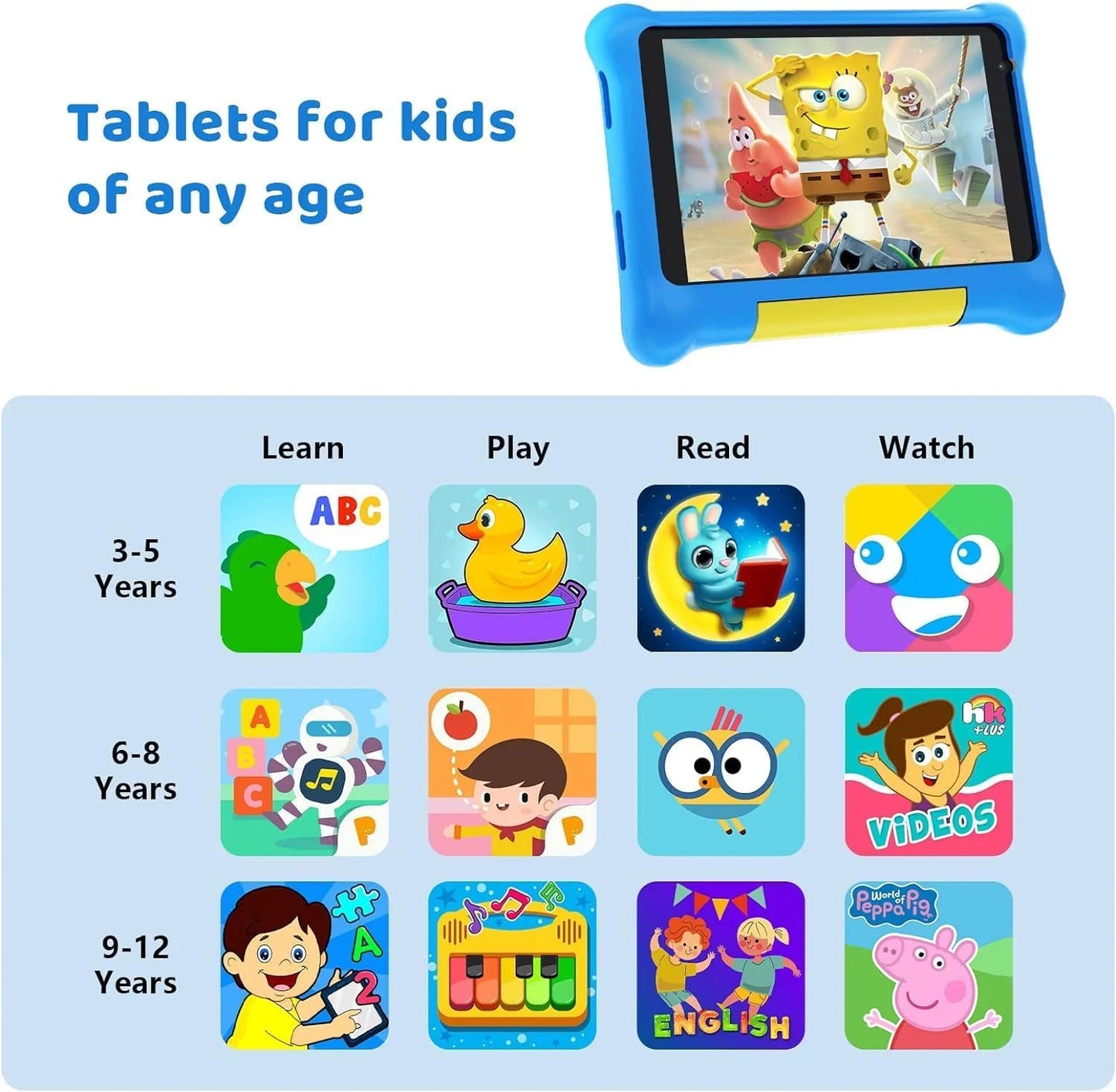 Ultimate Kids Tablet - 7-Inch Android 13 with Allwinner Quad Core, 5GB RAM, 32GB Storage & Parental Controls - Blue