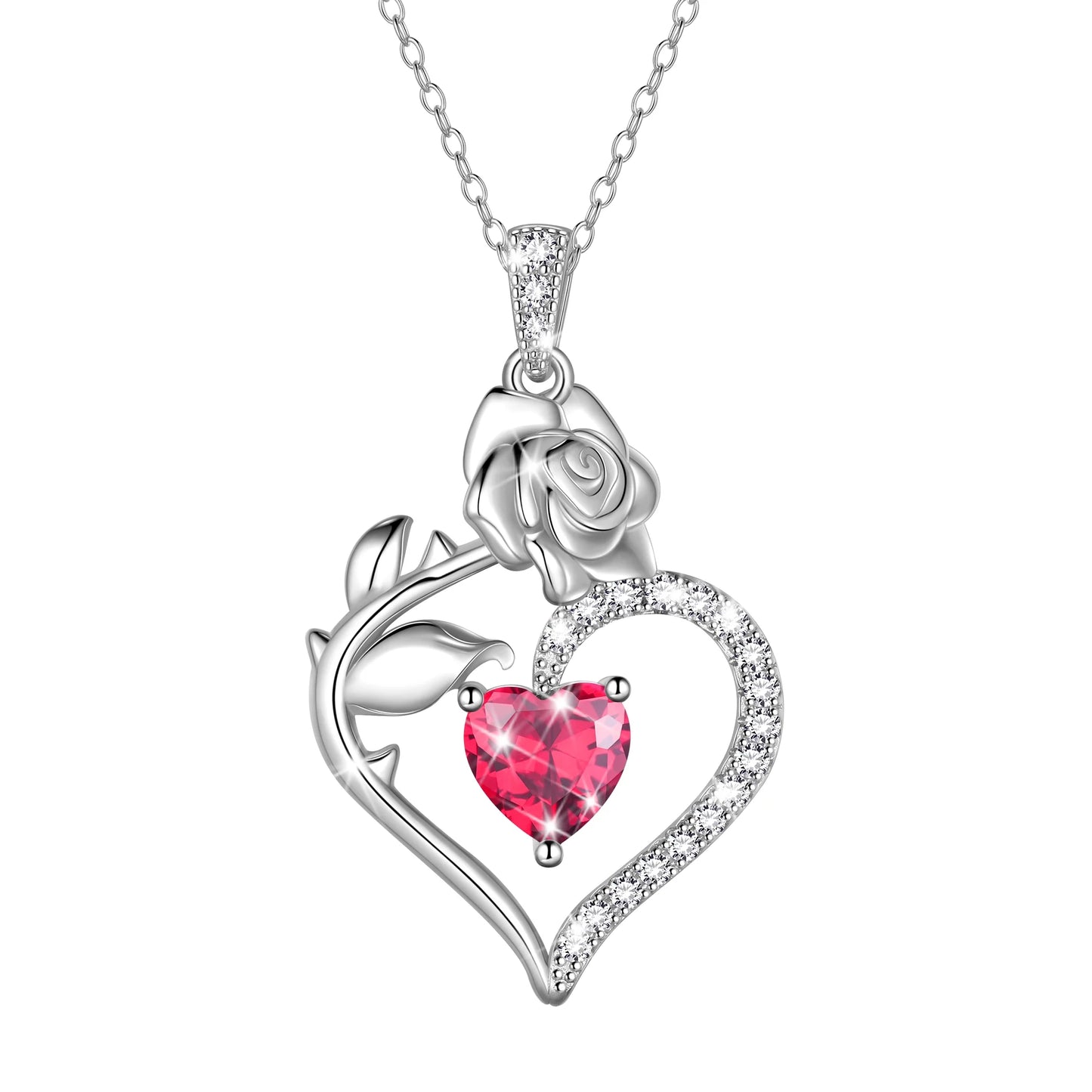 Exquisite 925 Sterling Silver Heart Rose Birthstone Necklace Featuring September Blue Sapphire – The Perfect Gift for Her on Special Occasions!