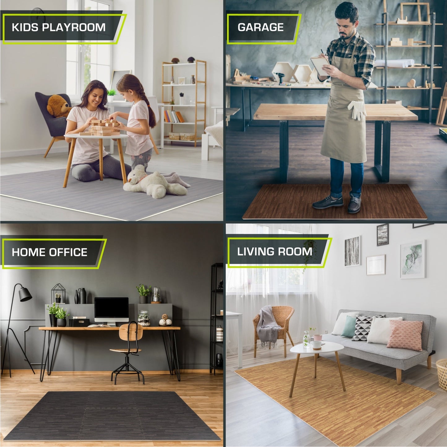Dark Oak Wood-Grain EVA Foam Interlocking Floor Tiles - 1/2" Thickness for Enhanced Comfort and Protection