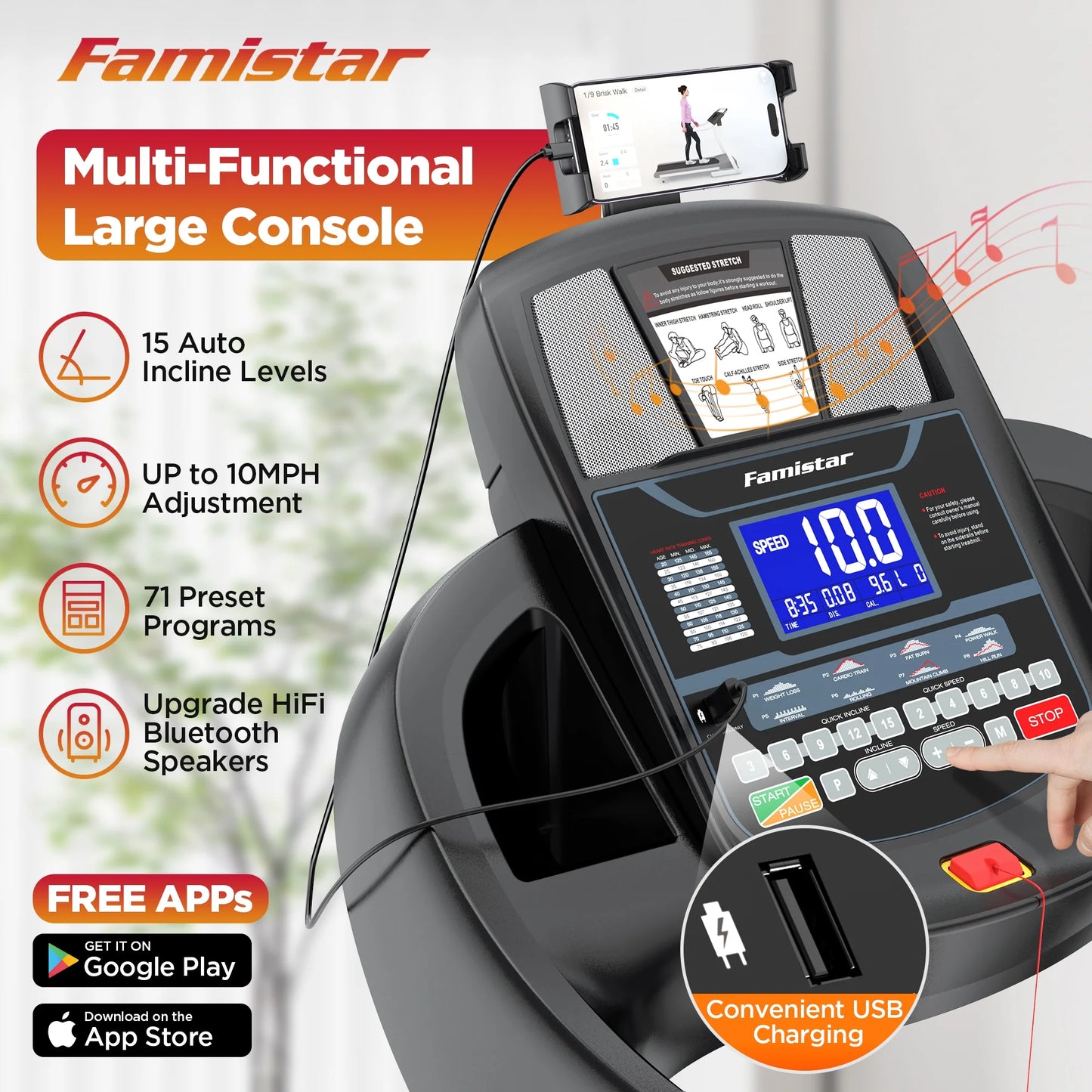 Unleash Your Fitness Potential with the 5.1HP Portable Folding Treadmill - 15% Auto Incline, 300 LB Capacity, and FREE APP Control!