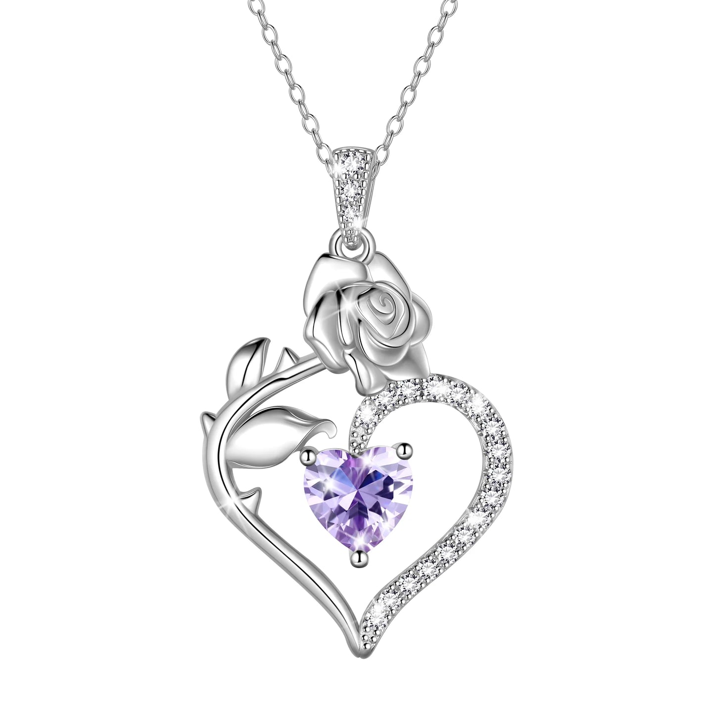 Exquisite 925 Sterling Silver Heart Rose Birthstone Necklace Featuring September Blue Sapphire – The Perfect Gift for Her on Special Occasions!
