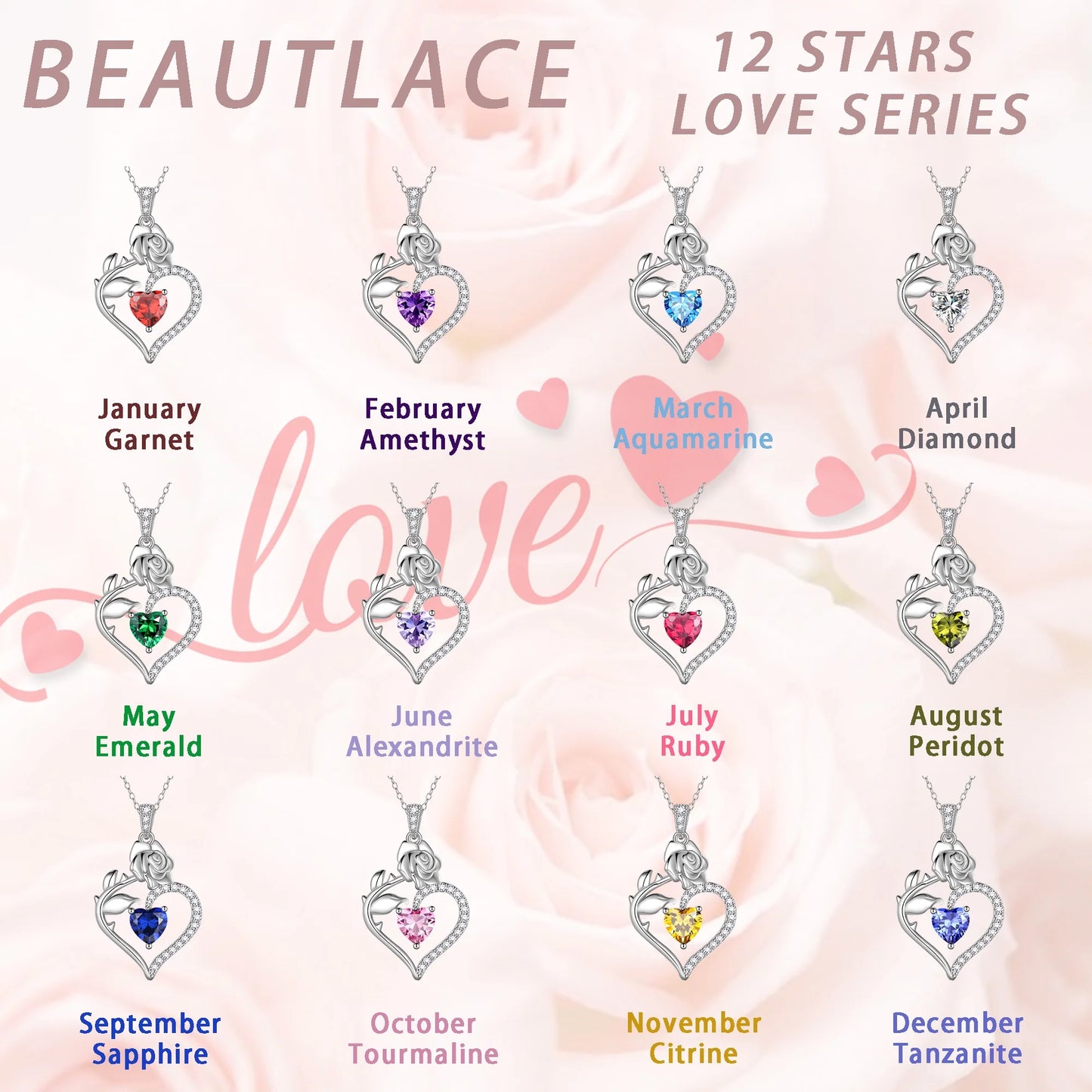 Exquisite 925 Sterling Silver Heart Rose Birthstone Necklace Featuring September Blue Sapphire – The Perfect Gift for Her on Special Occasions!