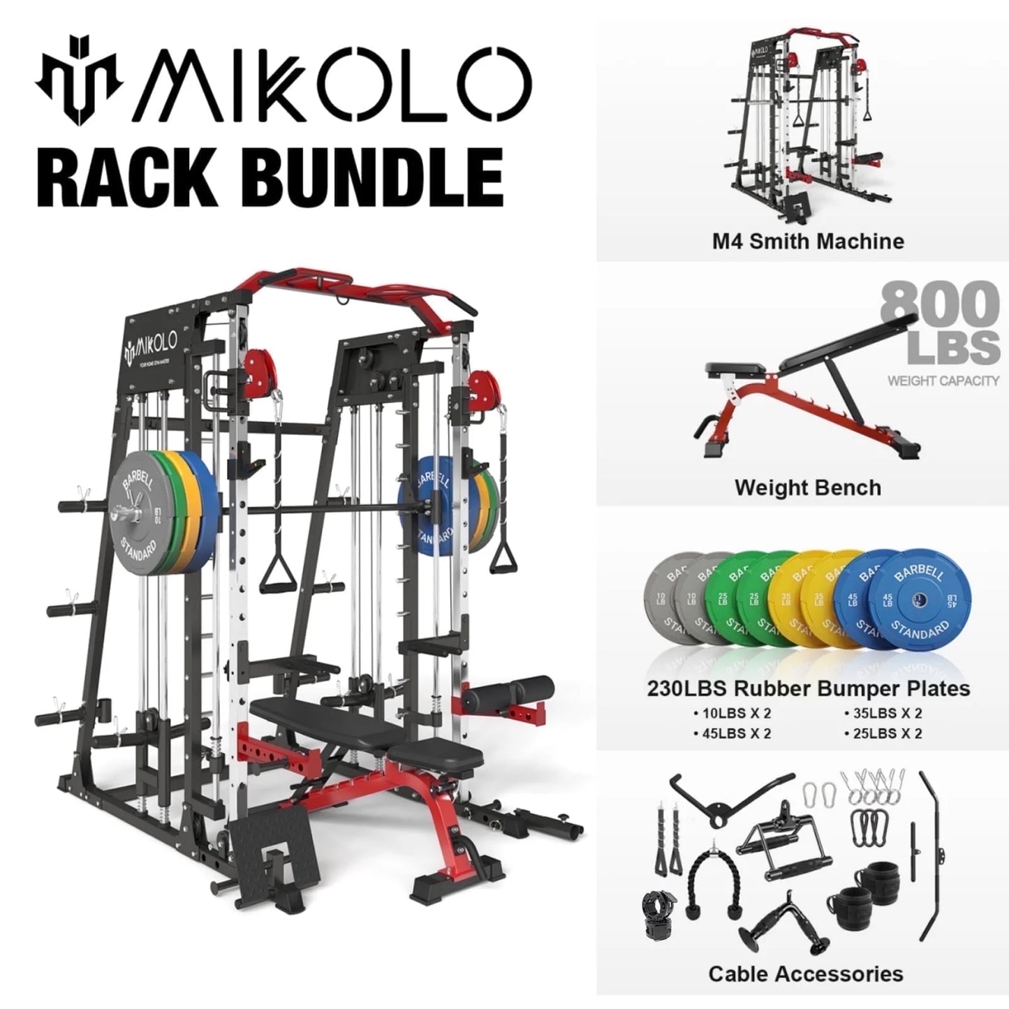 Ultimate Smith Machine Home Gym - 2200 Lbs Power Rack with Cable Crossover, 360° Landmine Attachment and Complete Strength Training Solutions