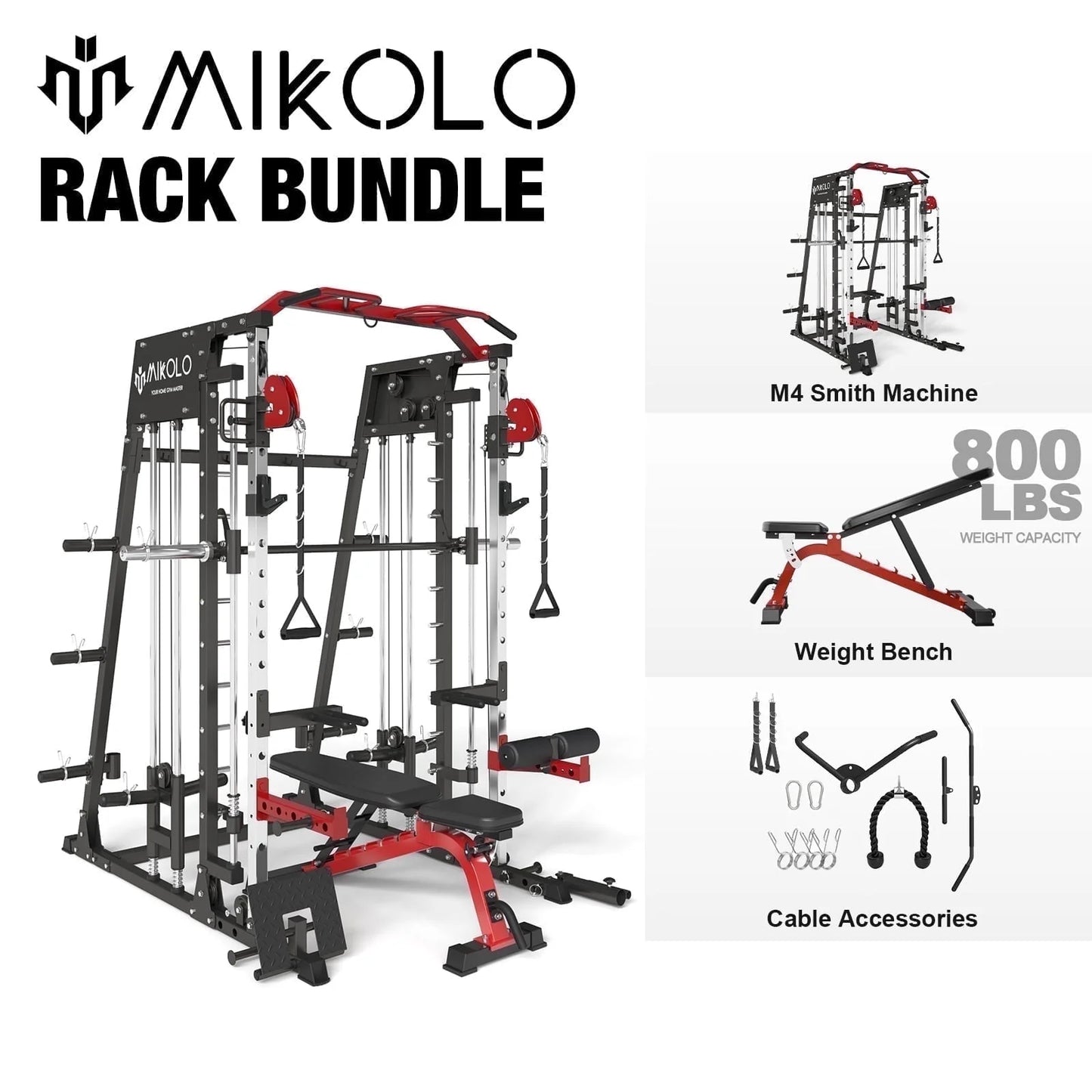 Ultimate Smith Machine Home Gym - 2200 Lbs Power Rack with Cable Crossover, 360° Landmine Attachment and Complete Strength Training Solutions