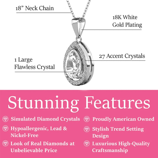Isabel 18K White Gold Plated Pendant Necklace with Dazzling Simulated Diamond Crystals - A Timeless Elegance for Every Occasion