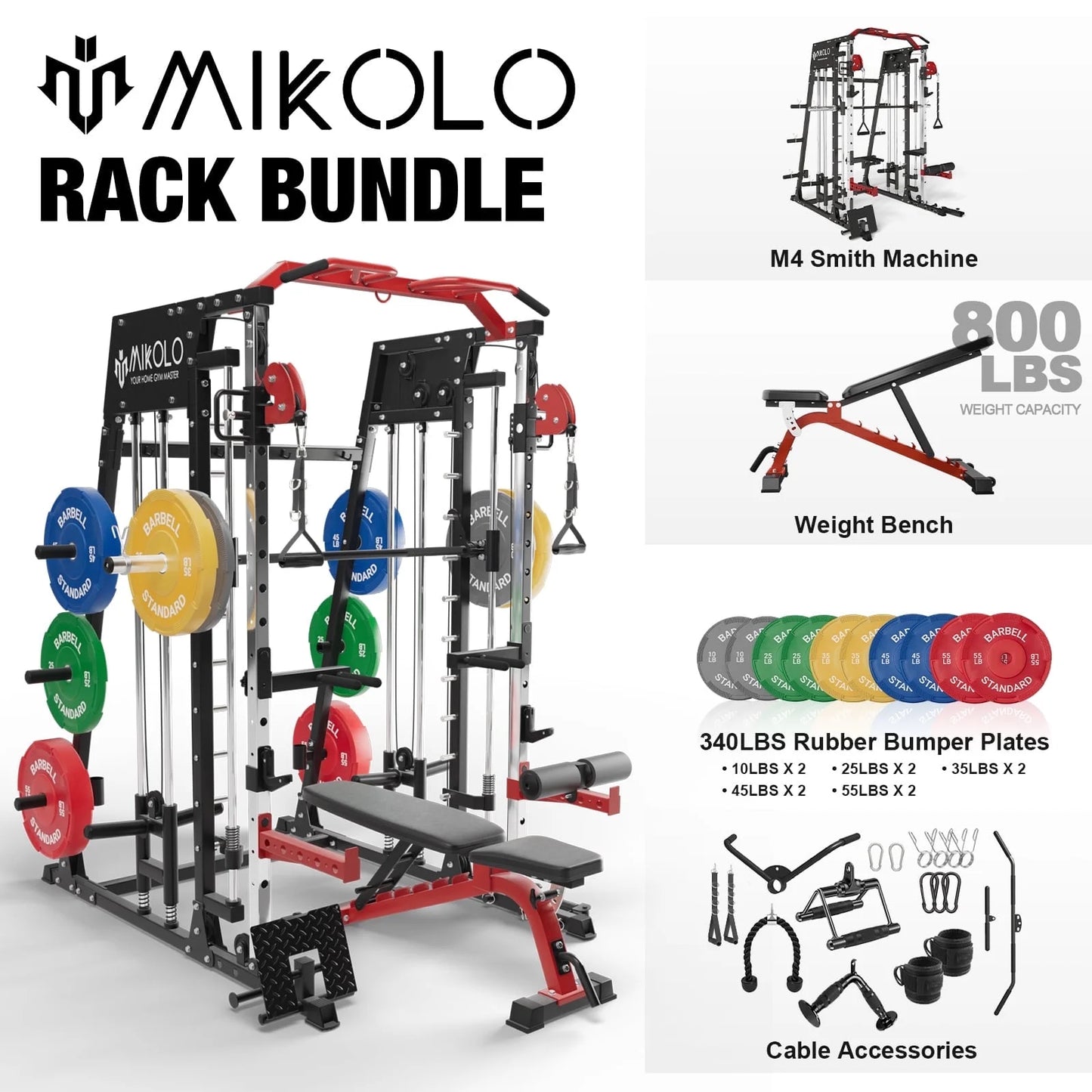 Ultimate Smith Machine Home Gym - 2200 Lbs Power Rack with Cable Crossover, 360° Landmine Attachment and Complete Strength Training Solutions