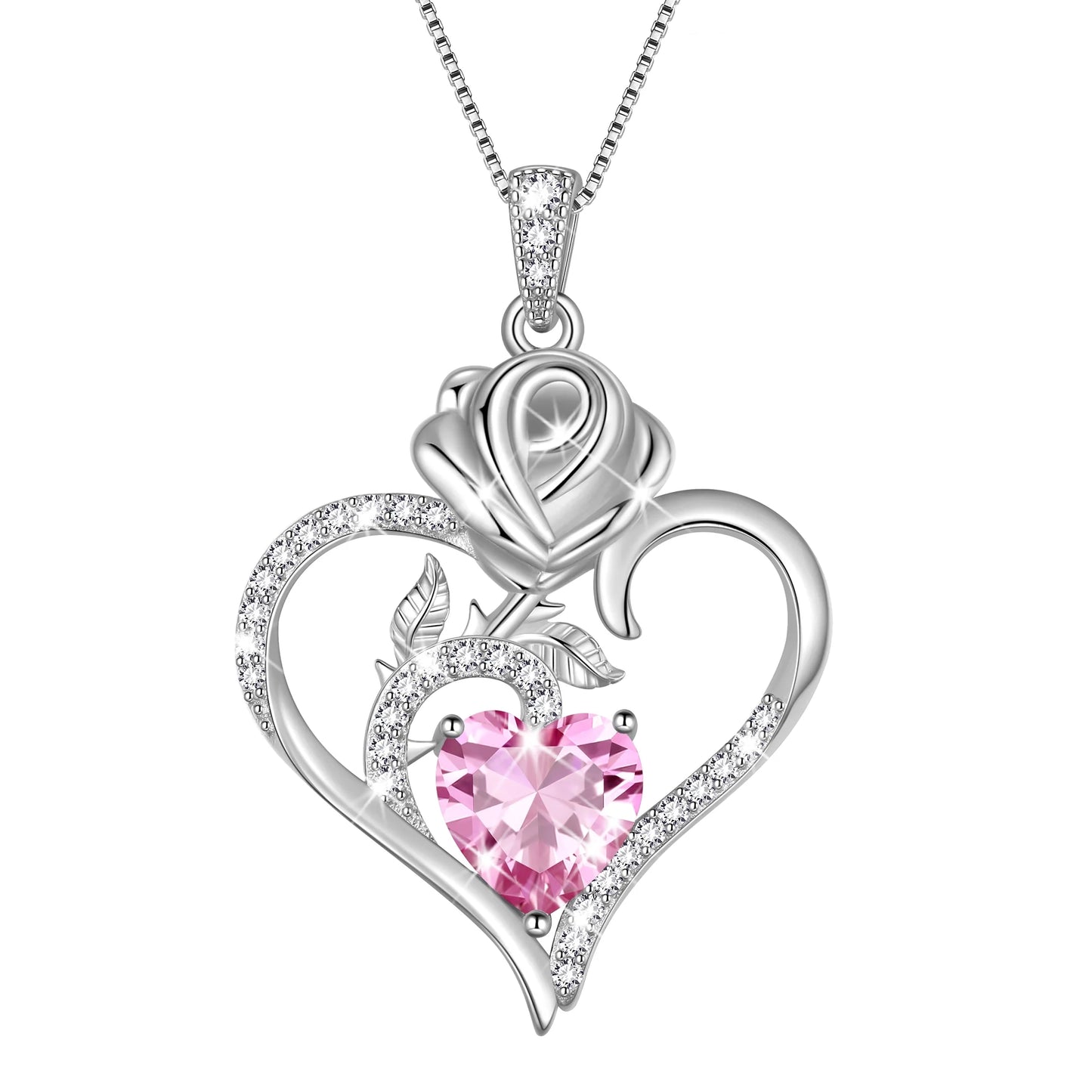 Exquisite 925 Sterling Silver Heart Rose Birthstone Necklace Featuring September Blue Sapphire – The Perfect Gift for Her on Special Occasions!