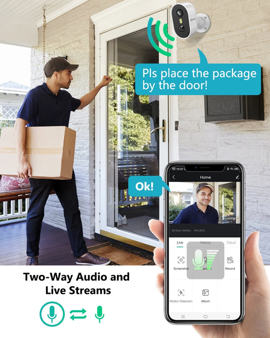 Experience Ultimate Security with the 2K Wireless Outdoor Security Camera - Waterproof, Rechargeable, and Equipped with Color Night Vision and 2-Way Audio