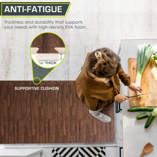 Transform Your Space with Dark Oak Wood-Grain EVA Foam Interlocking Floor Tiles - 1/2" Thick for Ultimate Comfort and Protection!