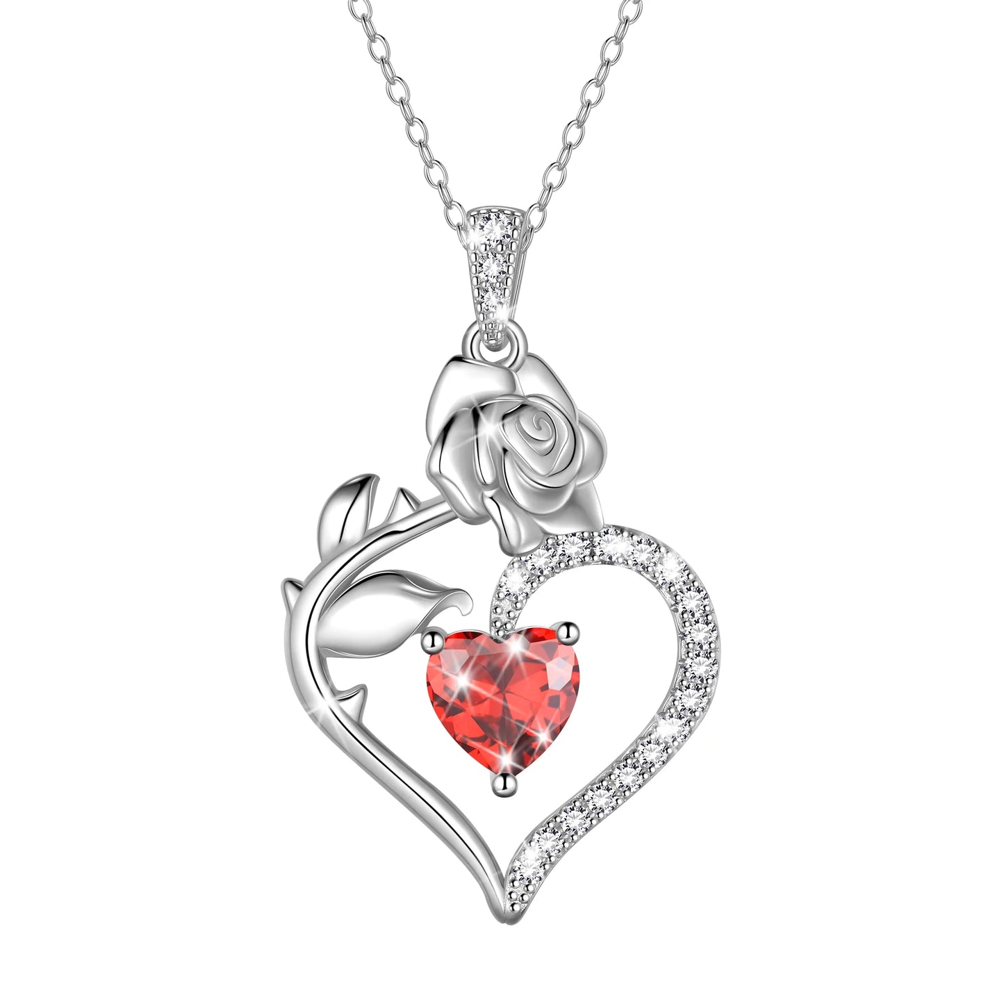 Exquisite 925 Sterling Silver Heart Rose Birthstone Necklace Featuring September Blue Sapphire – The Perfect Gift for Her on Special Occasions!
