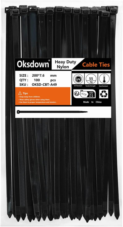 100 Pack of 12 Inch Heavy Duty Black Zip Ties - Durable Cable Management Solution with 120 Lbs Tensile Strength