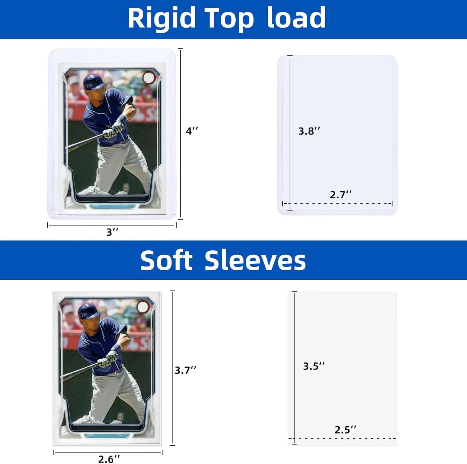 Premium Hard Plastic Toploaders and Card Sleeves Set for Trading Cards - 200 Count (100 Top Loaders + 100 Sleeves) - 3" x 4" Baseball and Sports Card Protectors