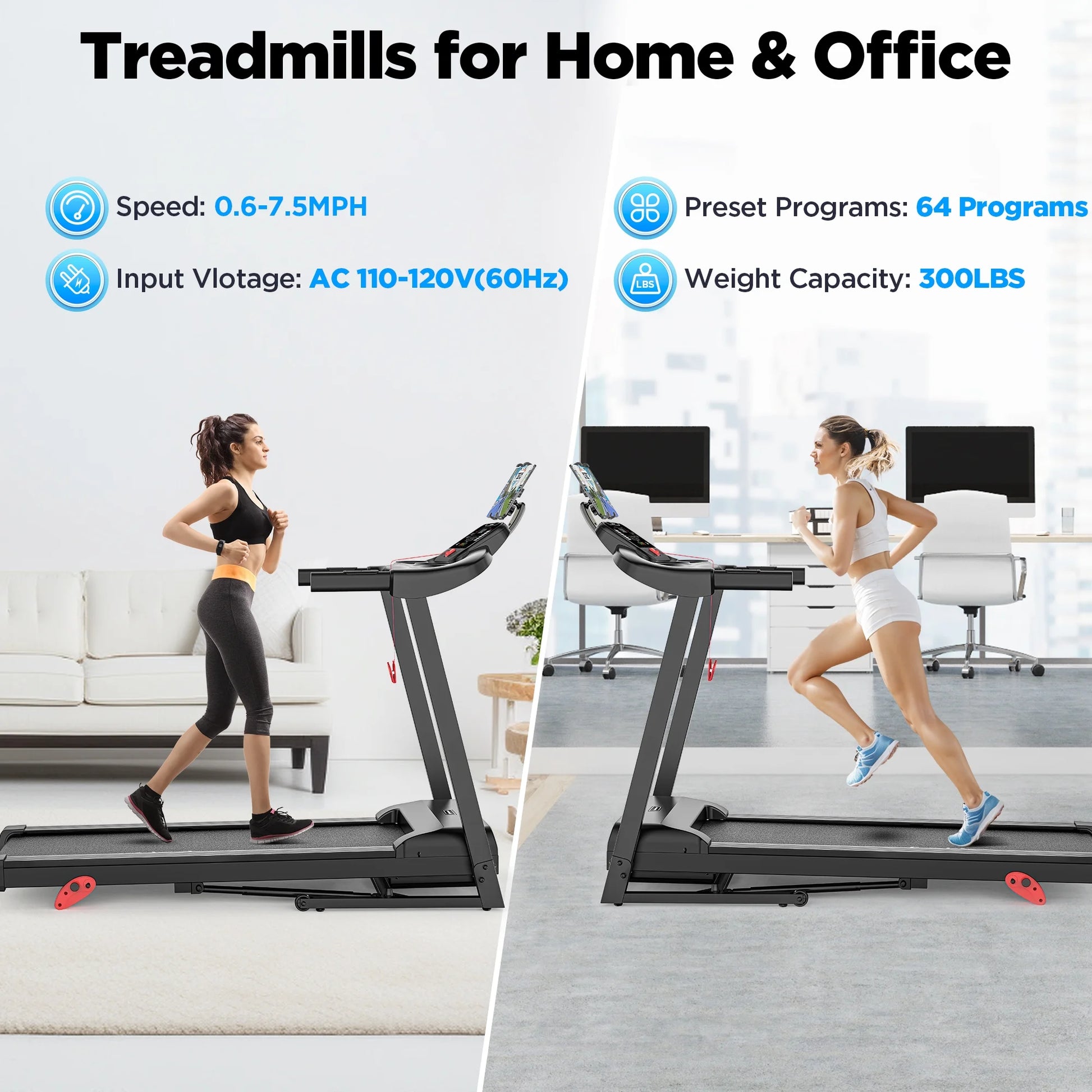 300Lbs Capacity Folding Incline Treadmill: Versatile Home Running Machine with 64+ Programs, Virtual APP Control, and Adjustable iPad Holder