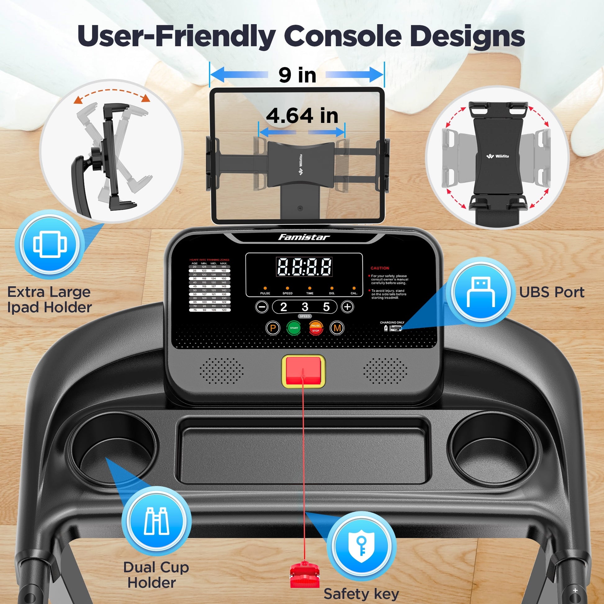 Unleash Your Fitness Potential with the Home Portable Folding Electric Treadmill - Adjustable Incline, 64 Programs, 7.5 MPH Speed, and Bluetooth Speakers for Ultimate Workout Experience!