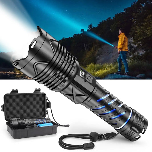 High-Performance Rechargeable Flashlight: 200,000 Lumens, Type-C Fast Charging, 5 Modes, Waterproof, Compact Design for Outdoor Adventures