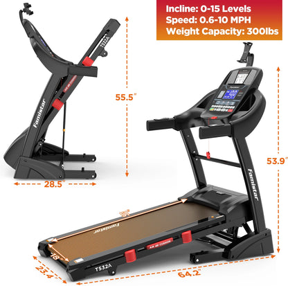 Unleash Your Fitness Potential with the 5.1HP Portable Folding Treadmill - 15% Auto Incline, 300 LB Capacity, and FREE APP Control!