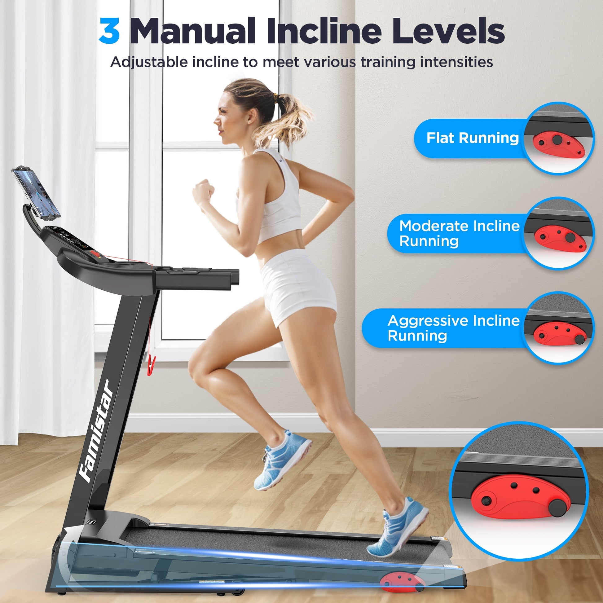 Unleash Your Fitness Potential with the Home Portable Folding Electric Treadmill - Adjustable Incline, 64 Programs, 7.5 MPH Speed, and Bluetooth Speakers for Ultimate Workout Experience!