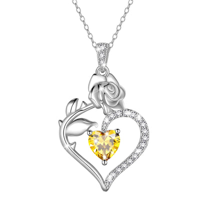 Exquisite 925 Sterling Silver Heart Rose Birthstone Necklace Featuring September Blue Sapphire – The Perfect Gift for Her on Special Occasions!