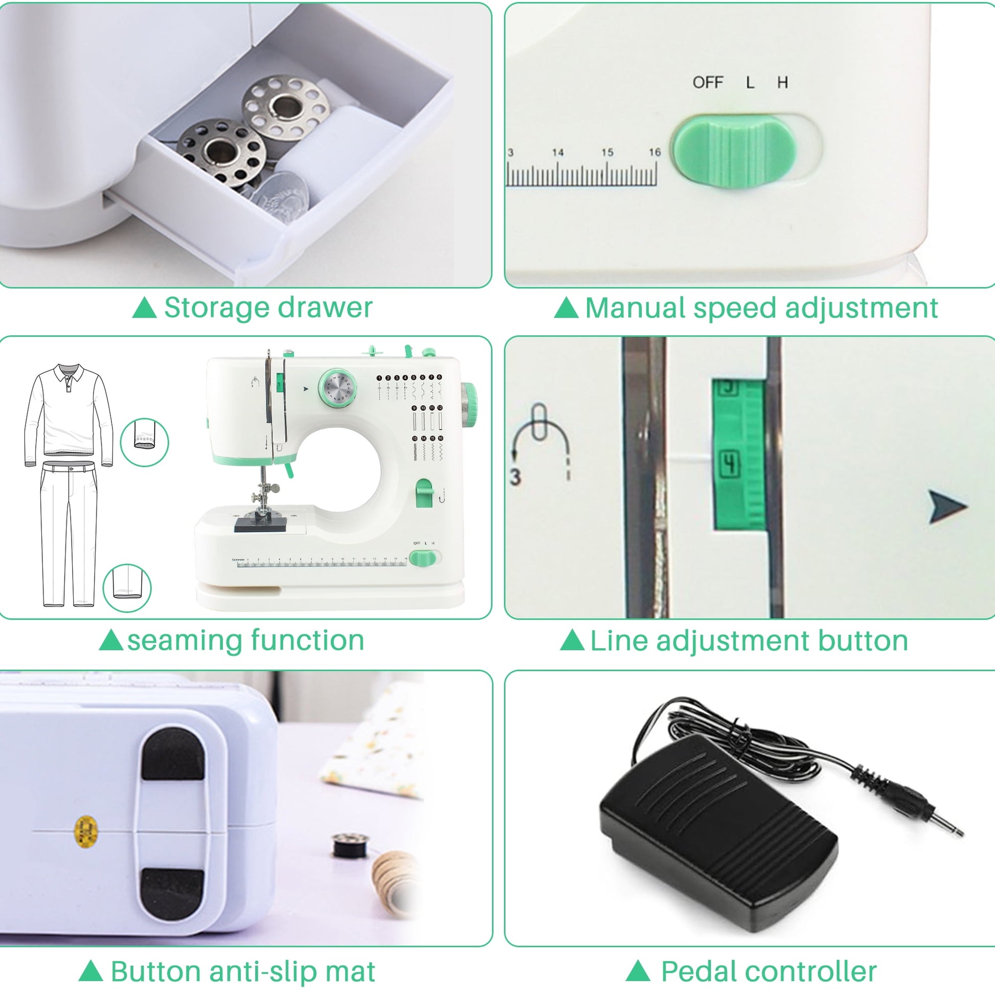 Beginner-Friendly Portable Sewing Machine with 16 Built-In Stitches and Foot Pedal