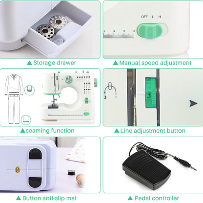 Beginner-Friendly Portable Sewing Machine with 16 Built-In Stitches and Foot Pedal