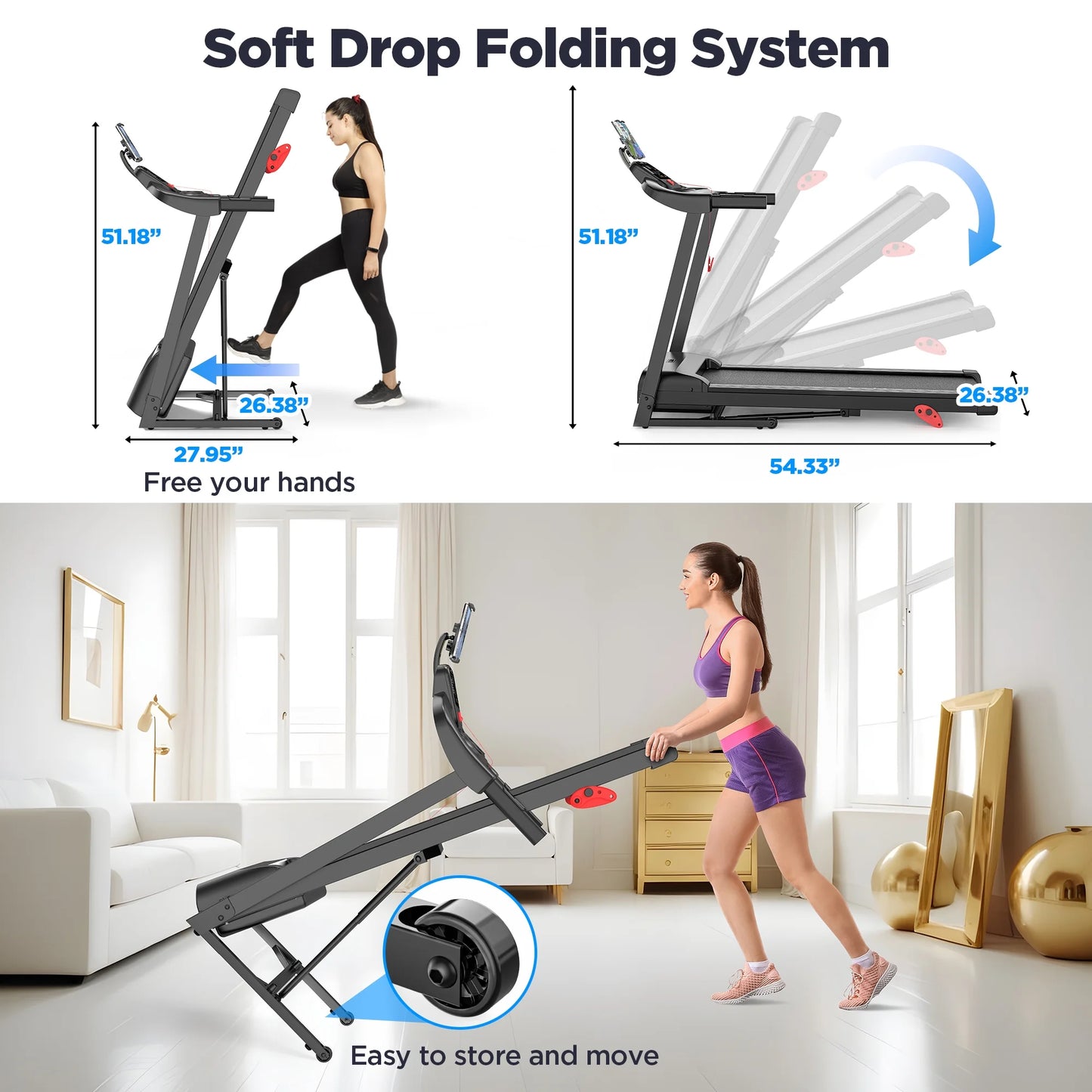 300Lbs Capacity Folding Incline Treadmill: Versatile Home Running Machine with 64+ Programs, Virtual APP Control, and Adjustable iPad Holder