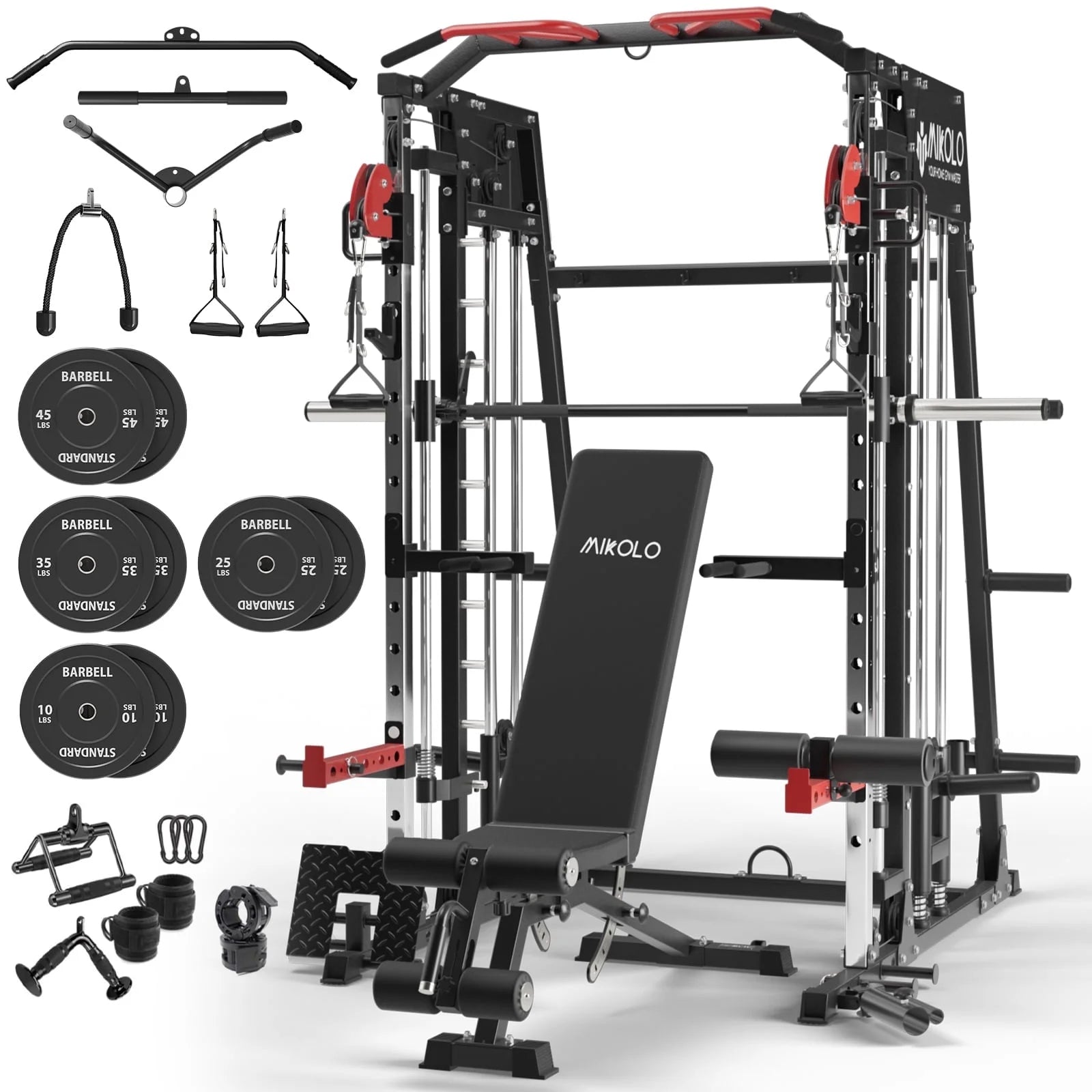Ultimate Smith Machine Home Gym: 2200 Lbs Power Rack Cage with Multi-Function Cable Crossover and Complete Home Package