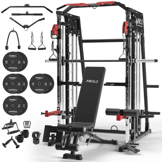 Ultimate Smith Machine Home Gym: 2200 Lbs Power Rack Cage with Multi-Function Cable Crossover and Complete Home Package