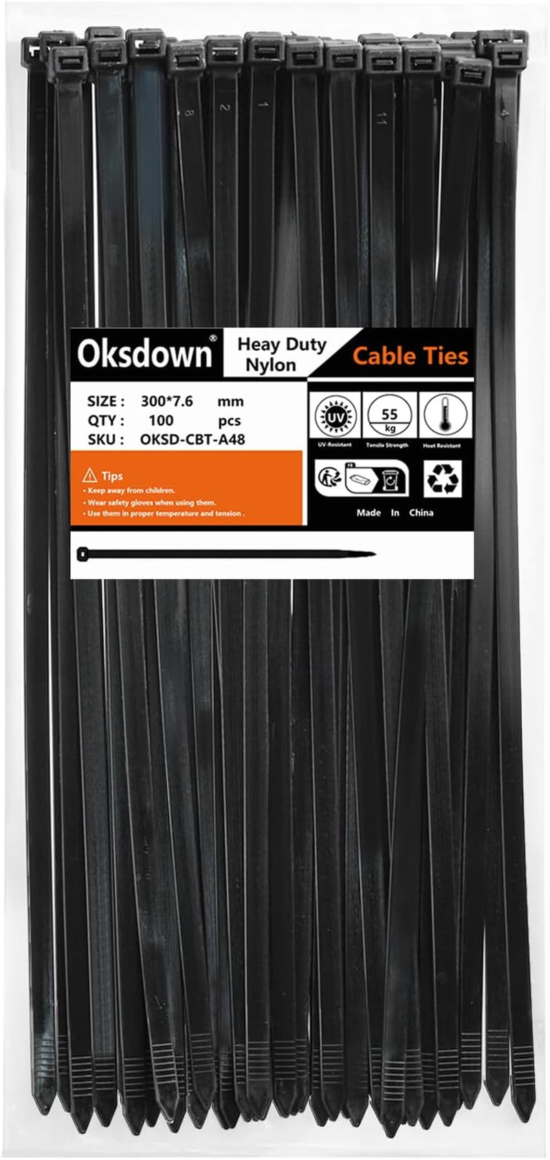 100 Pack of 12 Inch Heavy Duty Black Zip Ties - Durable Cable Management Solution with 120 Lbs Tensile Strength