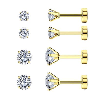 Elevate Your Style with 2 Pairs of Dazzling CZ Flat Back Stud Earrings - Perfect for Cartilage and Everyday Wear!