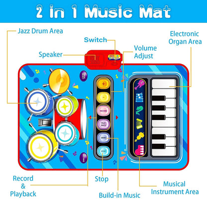 Deluxe 2-in-1 Musical Piano & Drum Mat - The Ultimate Learning Gift for Toddlers Aged 1-6!