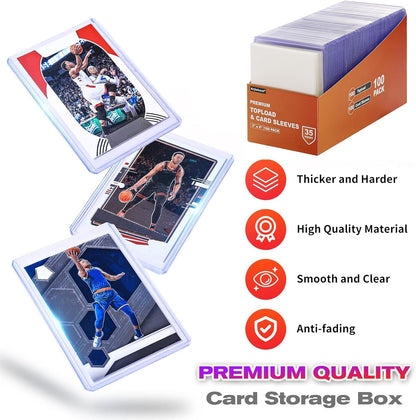 Premium Hard Plastic Toploaders and Card Sleeves Set for Trading Cards - 200 Count (100 Top Loaders + 100 Sleeves) - 3" x 4" Baseball and Sports Card Protectors