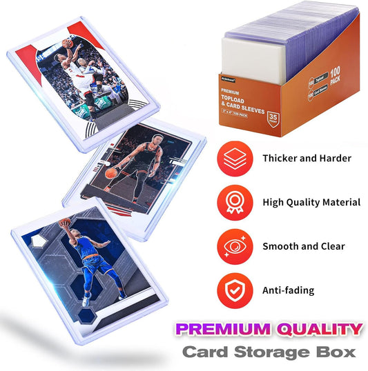 Premium Hard Plastic Toploaders and Card Sleeves Set for Trading Cards - 200 Count (100 Top Loaders + 100 Sleeves) - 3" x 4" Baseball and Sports Card Protectors