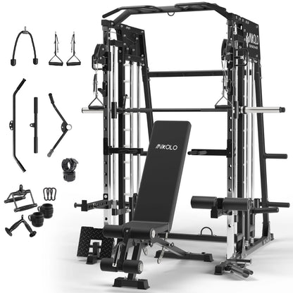 Ultimate Smith Machine Home Gym: 2200 Lbs Power Rack Cage with Multi-Function Cable Crossover and Complete Home Package