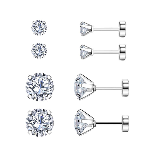 Elevate Your Style with 2 Pairs of Dazzling CZ Flat Back Stud Earrings - Perfect for Cartilage and Everyday Wear!