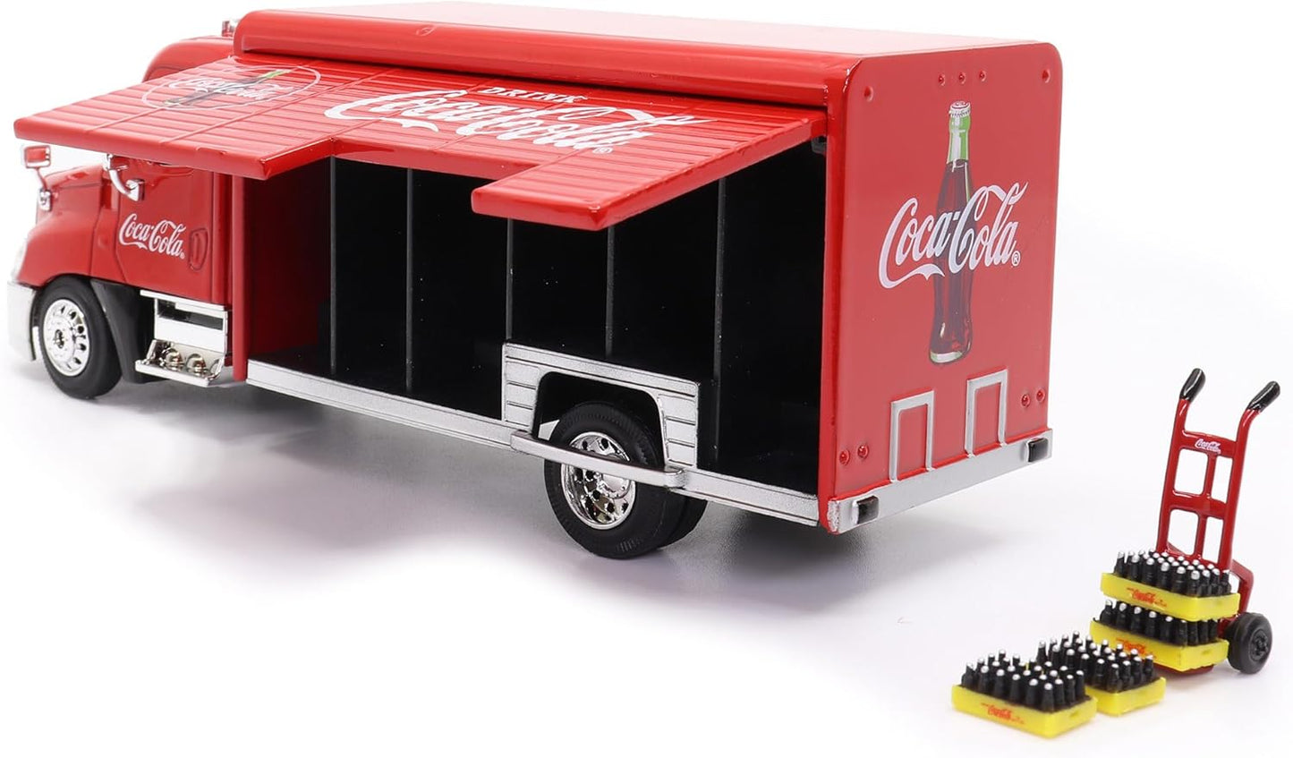 Meticulously Crafted 1:50 Scale Coca-Cola Beverage Delivery Truck with Functional Sliding Doors, Handcart, and 2 Removable Bottle Cases - A Collector's Dream!